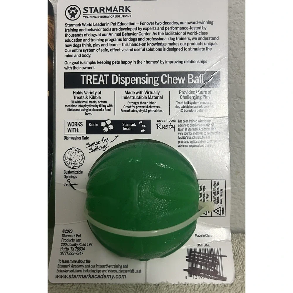 TWO StarMark Everlasting Medium Large Treat Dispensing Chew Balls Rubber Dog Toy